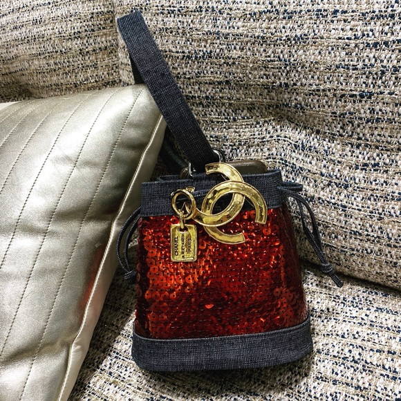 Chanel Denim Sequin Mini Bucket Bag - Picture 1 of 16